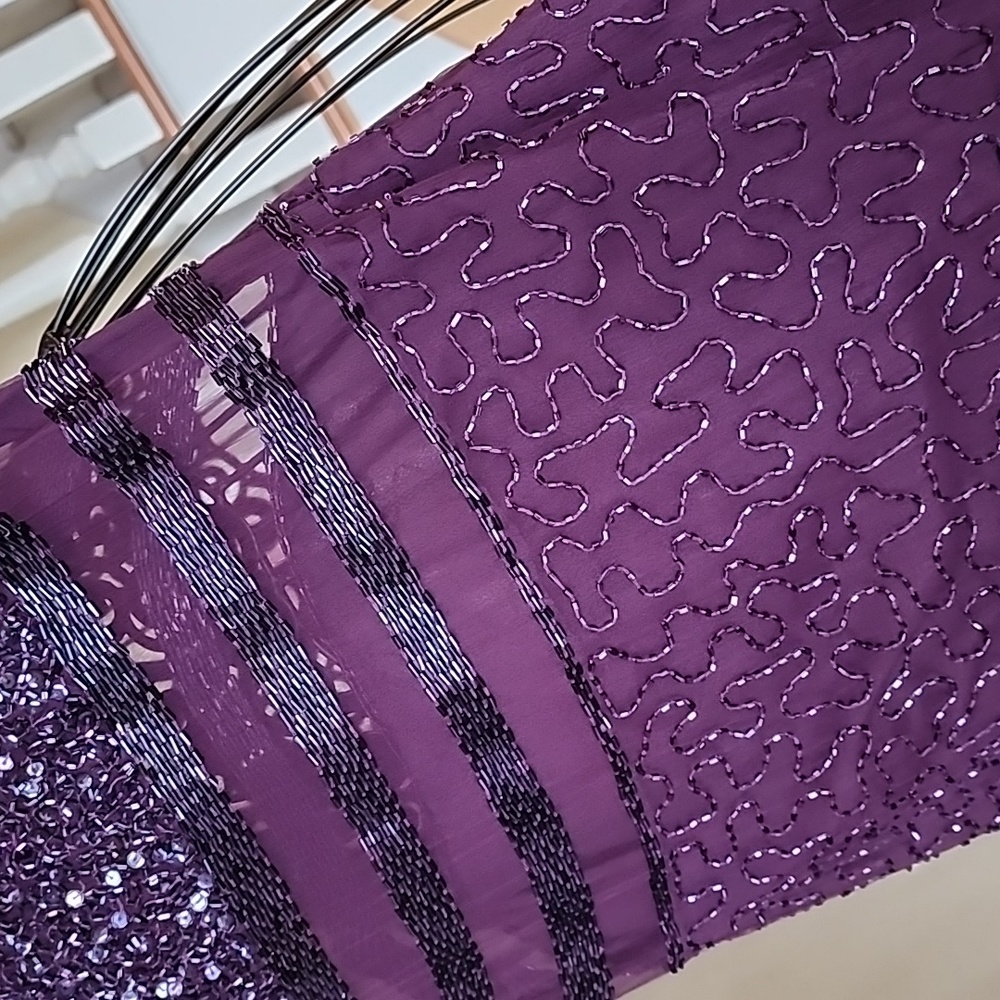 Laurence Kazar Gown 100% Silk Dress size PS plum color beaded VINTAGE - Picture 17 of 17